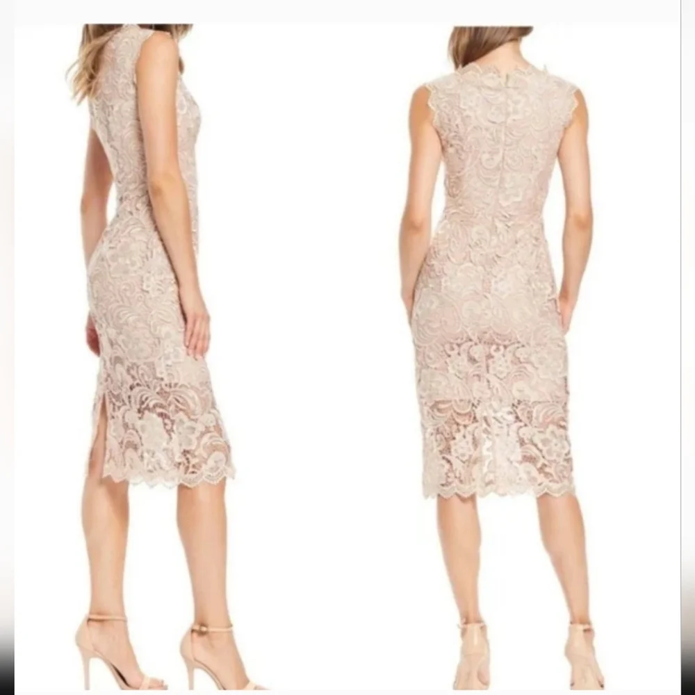 Dress The Population Cardea Champagne Lace Floral‎ Midi Dress M Sleeveless Crew